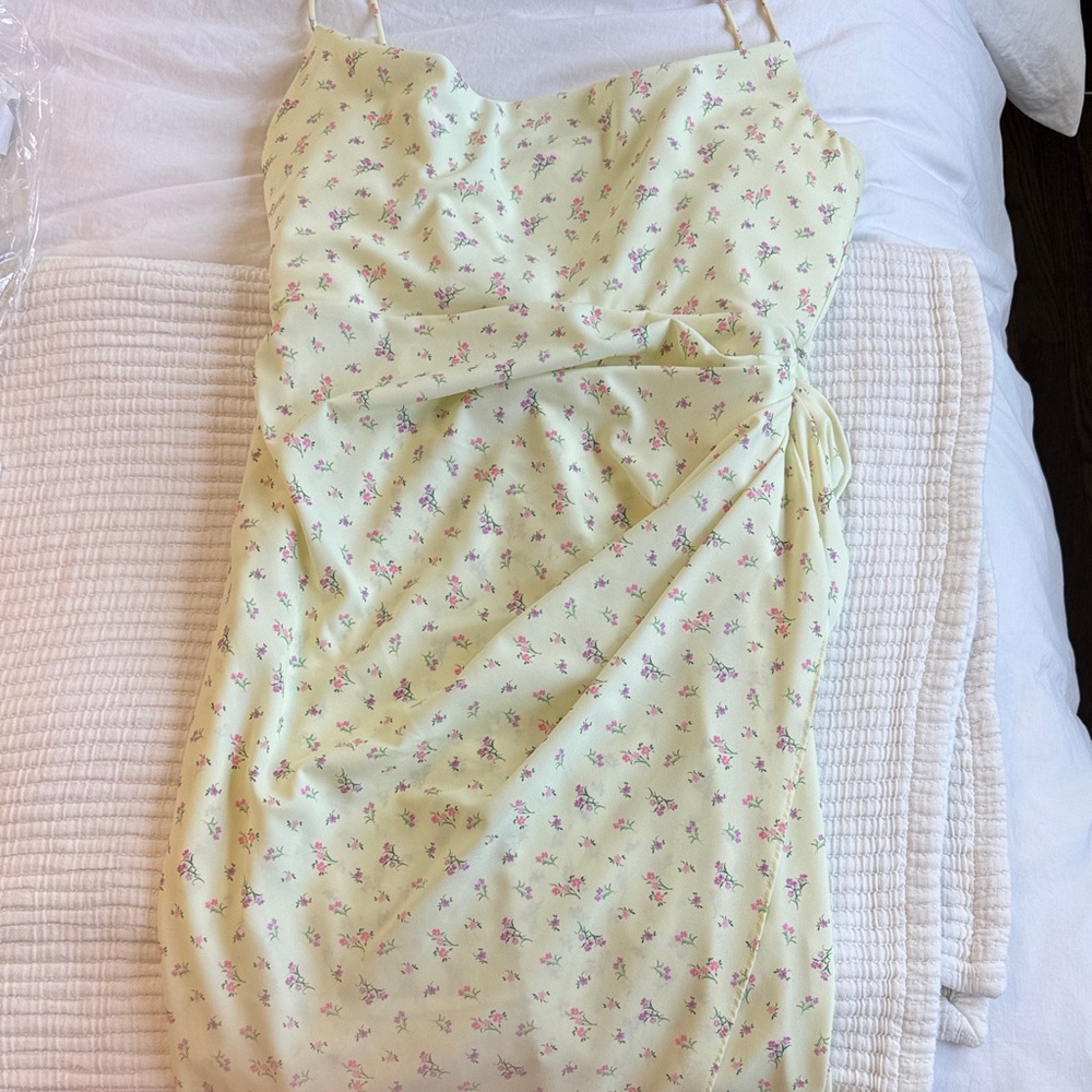 House of CB Butter Yellow Dress with Pink Floral Pattern - Picture 5 of 5